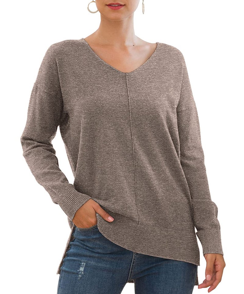 Jouica Women's Winter Sweater Breeze Light Knit Casual Sweater with High Low Hemline,Brown,XX-Large - Image 1